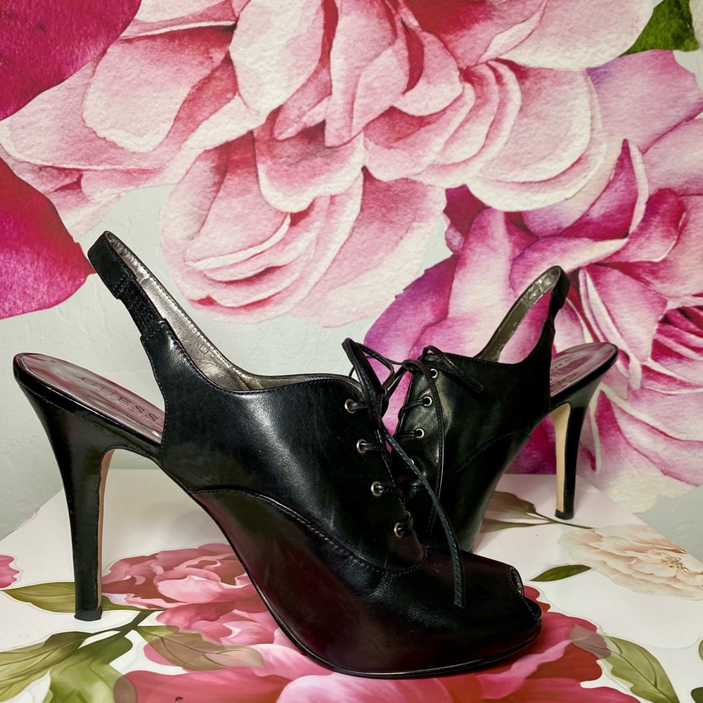 Guess Black Lace-Up Slingback Heels
